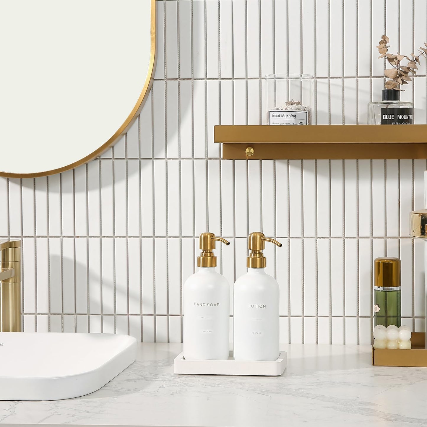 Prus Waso Gold Soap Dispenser Bathroom Set | Hand and Lotion Dispenser with Stainless Steel Pump, Perfect for Modern