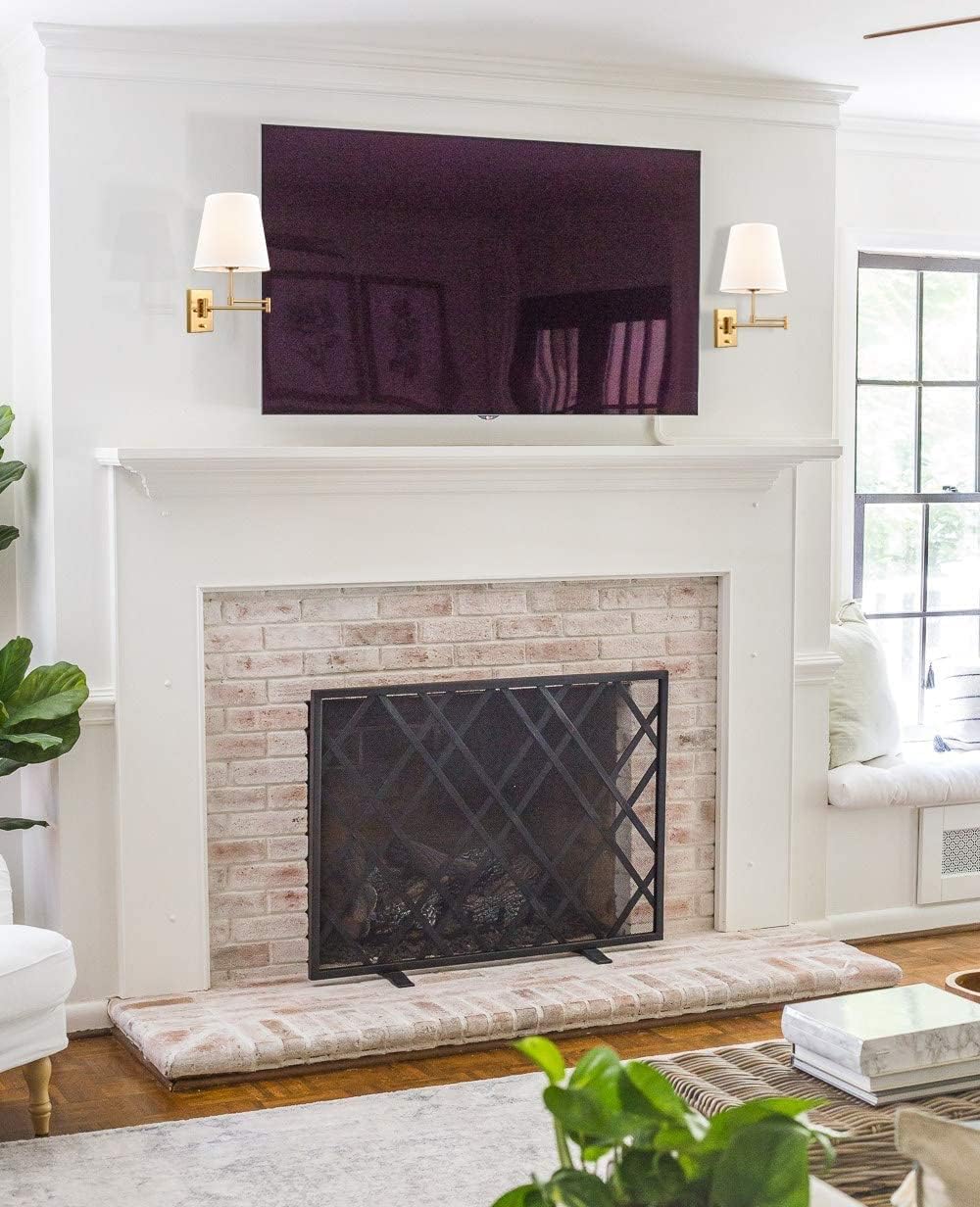 HYDELITE Gold Swing Arm Wall Lamp Brass Wall Sconces with Linen Shade | Plug-in or Hardwired Wall Light Fixtures