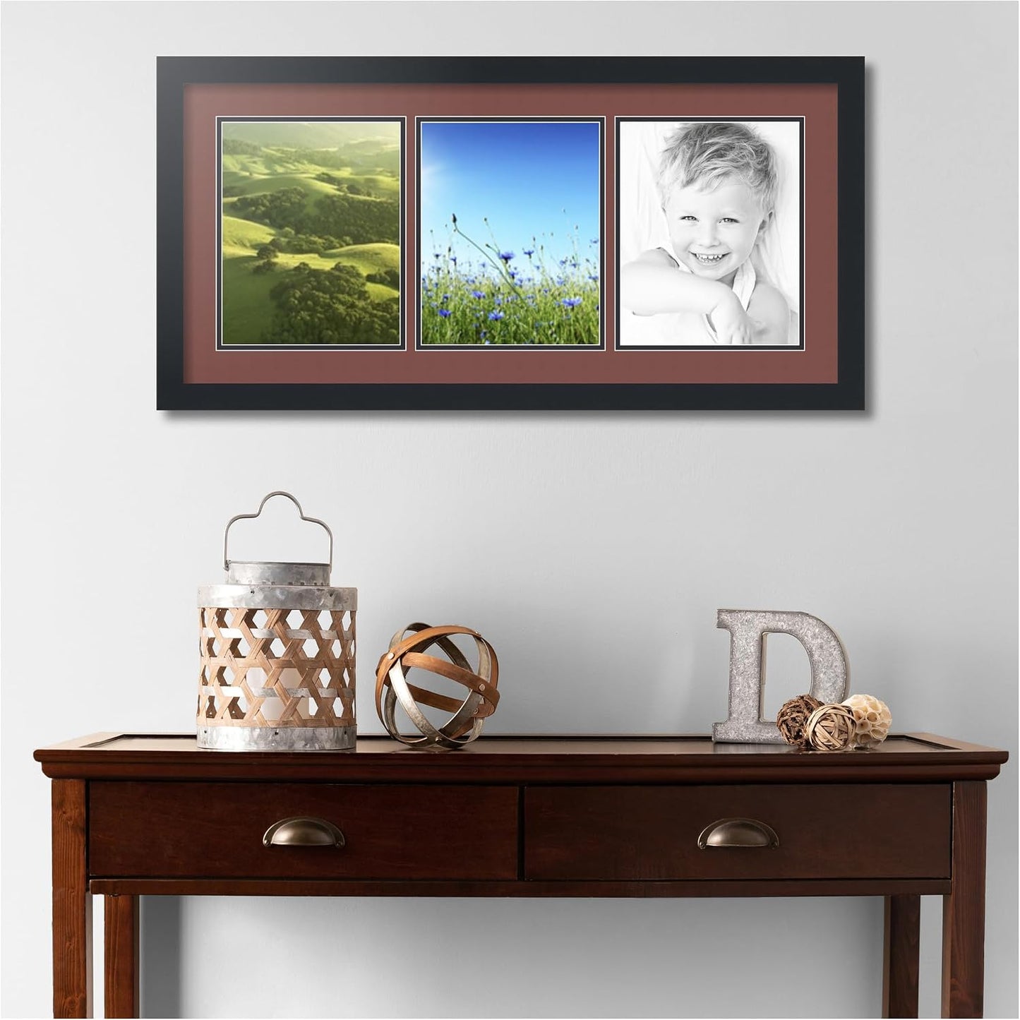 ArtToFrames Collage Picture Frame 3 Opening 3-8x10 Photo Frame | Made in USA | Black Frame Brique and Black Mats | Wall