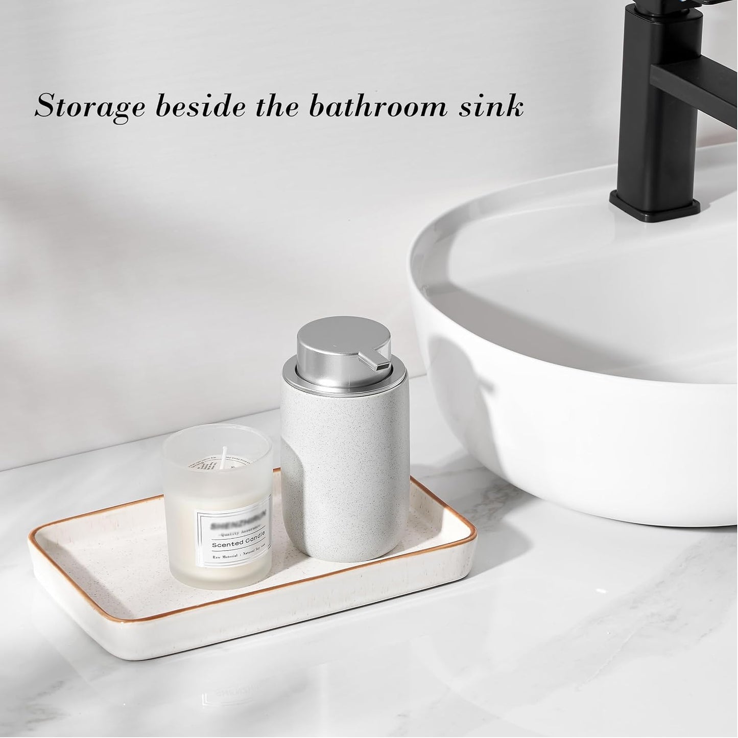 Bathroom Vanity Tray for Countertop- Ceramic Decorative Organizer / Reactive White-1 Pc / 10 x 6 x 1