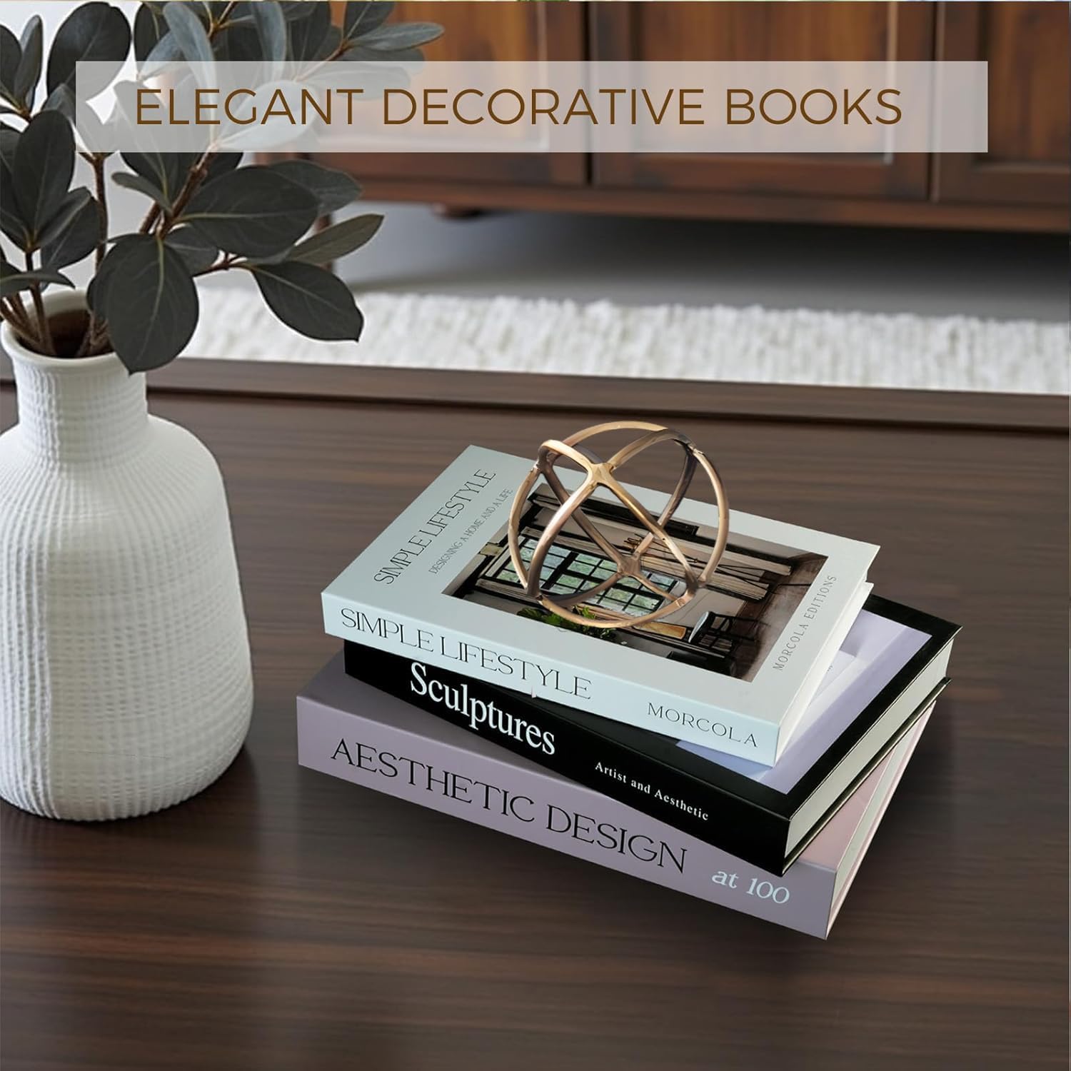 Mid Century Modern Faux Decor Book for Decoration / White / Set of 3