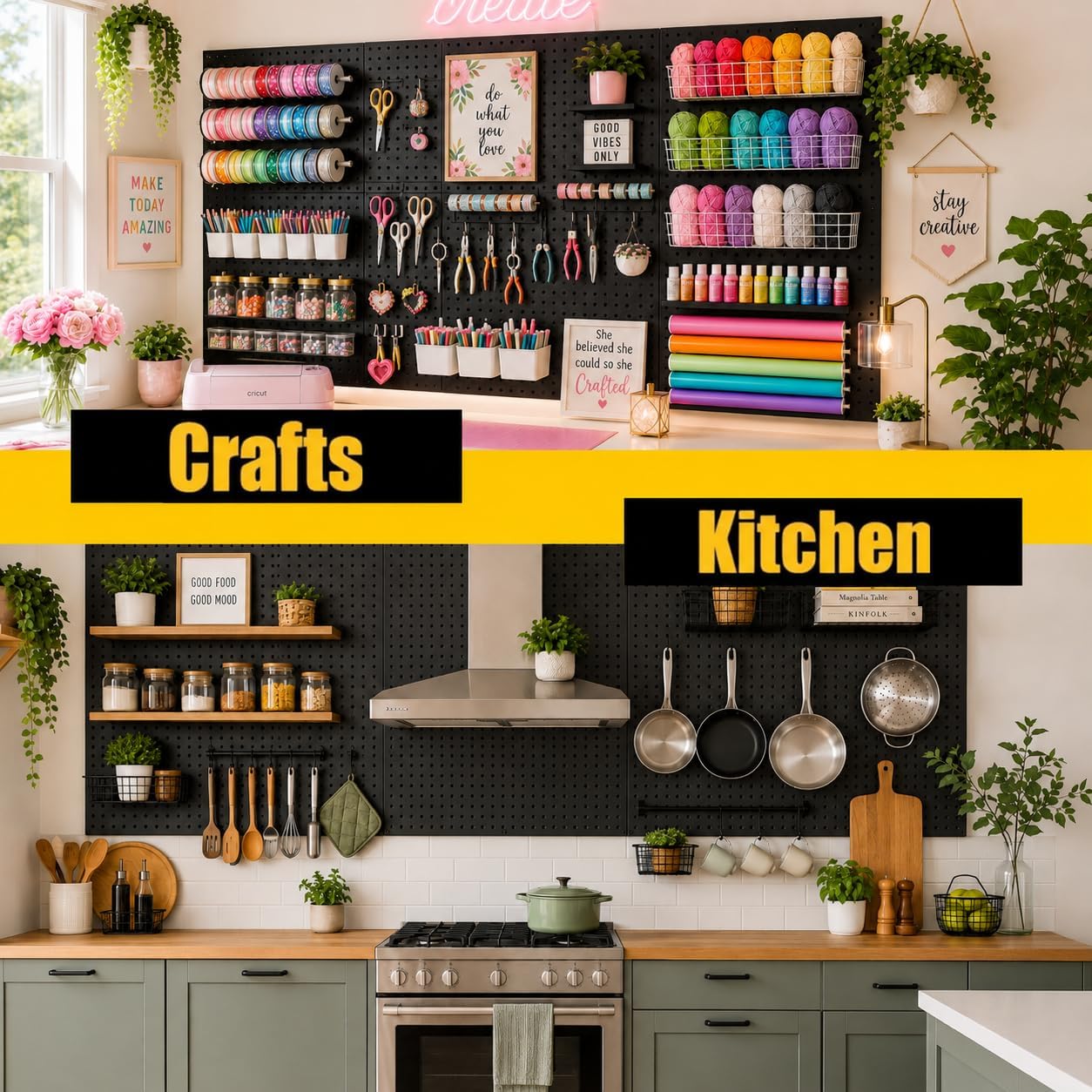 Pegboard Kit - 4 Each 24"x16" Peg Board Panels - Made in USA - Mounted Size is 64" x 24" Pegboards Wall Organizer for