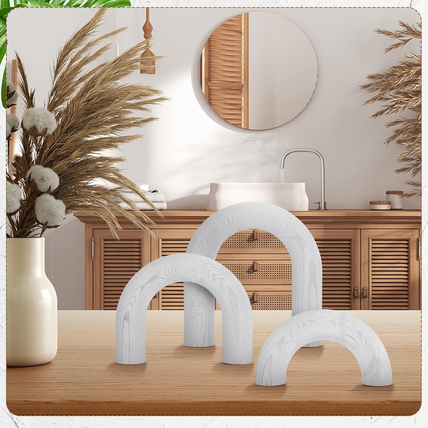 Wood Arch Decorative Shelf Objects Modern Book Shelves Decor Aesthetic Wooden / White / Set of 3