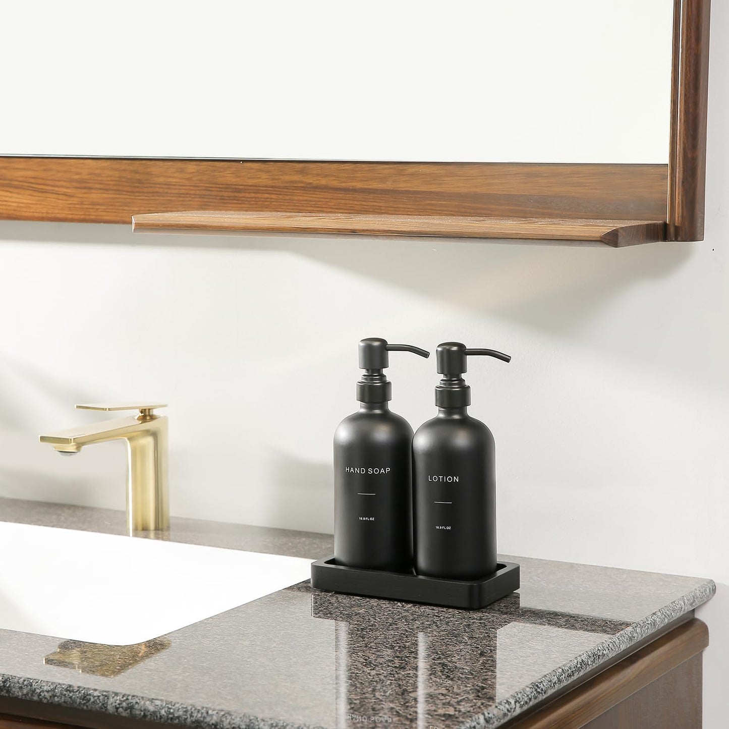 Prus Waso Black Soap Dispenser Bathroom Set | Soap and Lotion Dispenser Set with Stainless Steel Pump, Perfect for