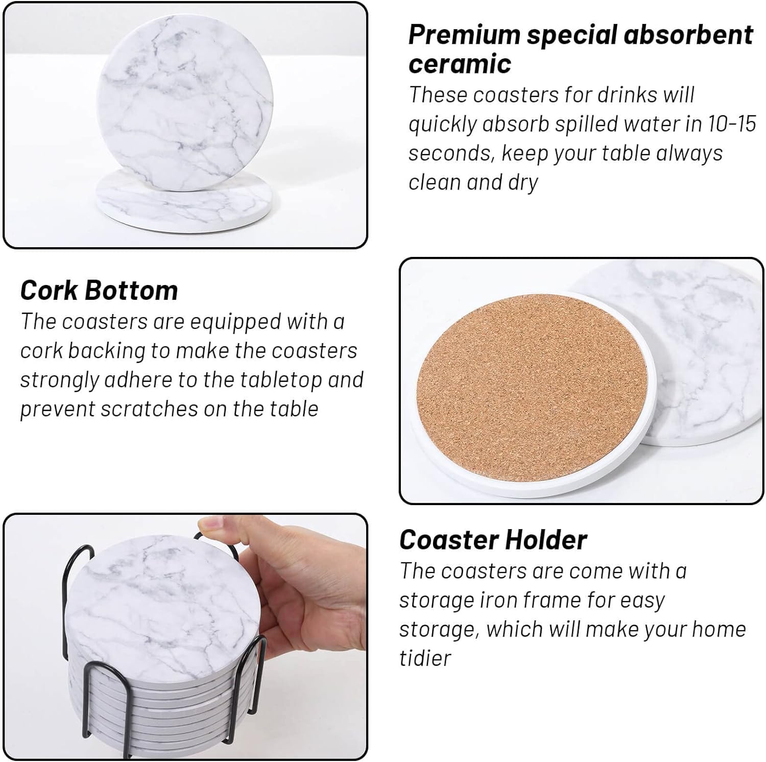 Holder / Ceramic Coasters for Drinks / White / Set of 9
