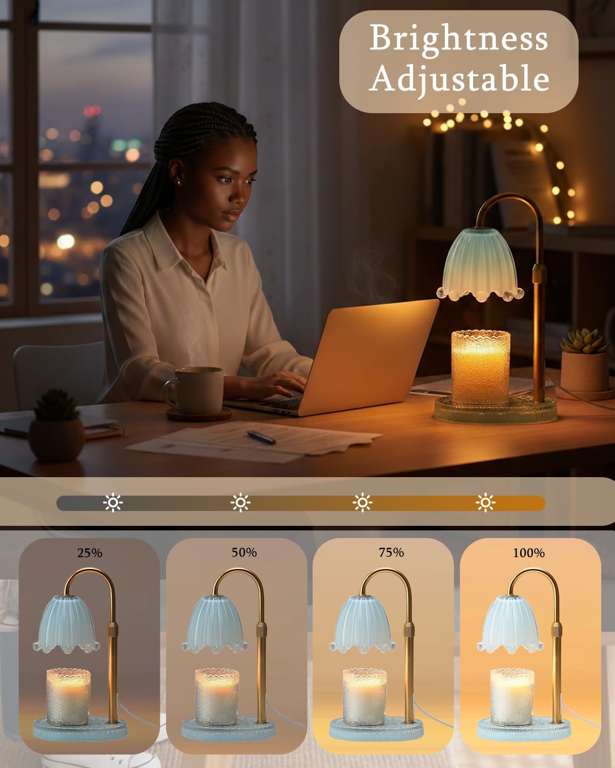 Flower Candle Warmer Lamp Glass Base with Timer & Dimmer, Mothers Day Birthday Gifts for Mom Women, Adjustable Floral