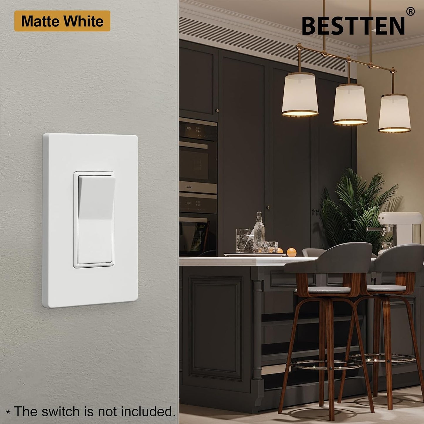 BESTTEN (50 Pack) USWP4 Matte White Screwless Switch Plate, 1-Gang Decorator Wall Outlet Cover, H4.69” x W2.91”, for