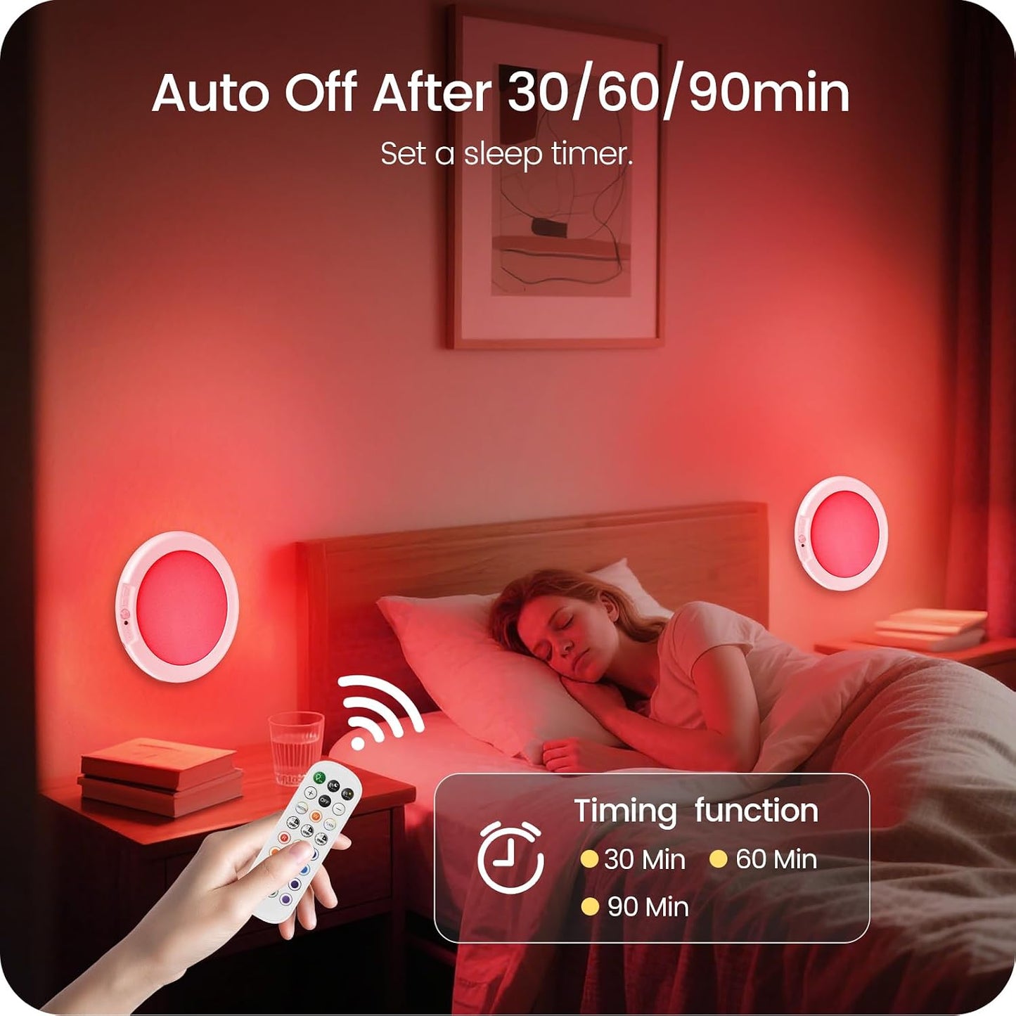 2 Pack Motion Sensor Rechargeable Shower Lights with Remote, RGBW Battery Operated Ceiling Light, Wireless, Color