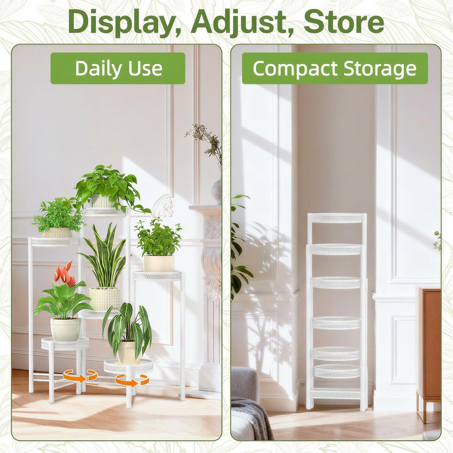 iDavosic.ly Plant Stand Indoor Outdoor, 6 Tier Iron Corner Shelf, White | Tiered Tall Flower Display Holder, Folding