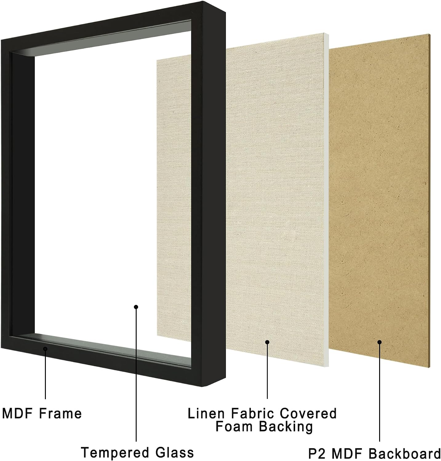 12x16 Large Shadow Box Picture Frame Display Case with Soft Linen Back, Black Wooden Memory Shadow Box Frame with