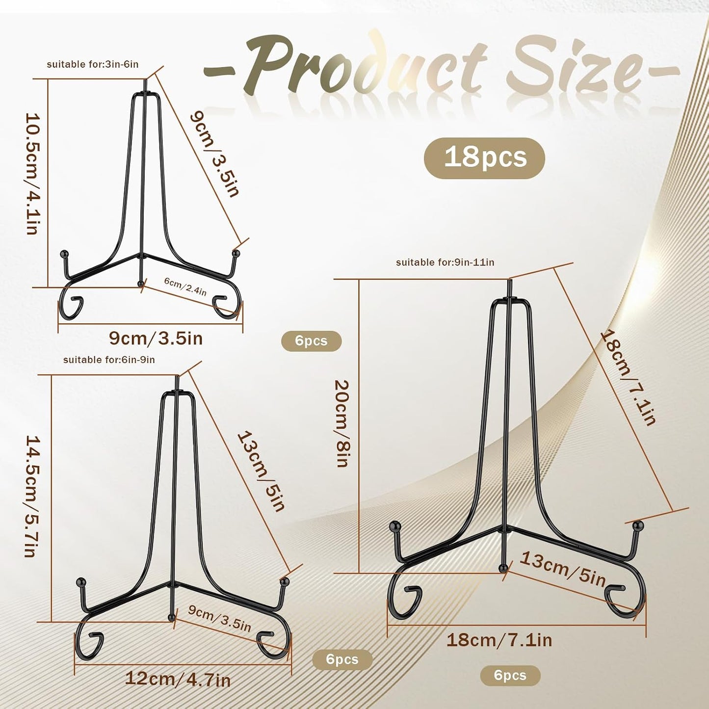 4/6/ Plate Stands for Display / Black / 8 Inch / Set of 18