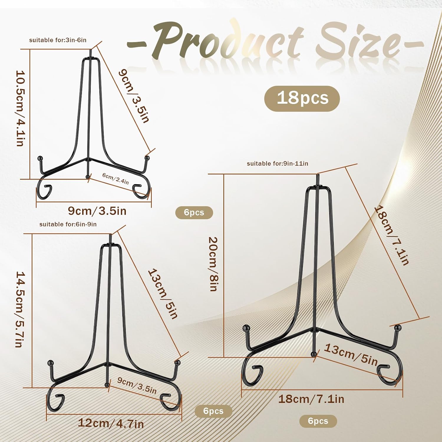 4/6/ Plate Stands for Display / Black / 8 Inch / Set of 18