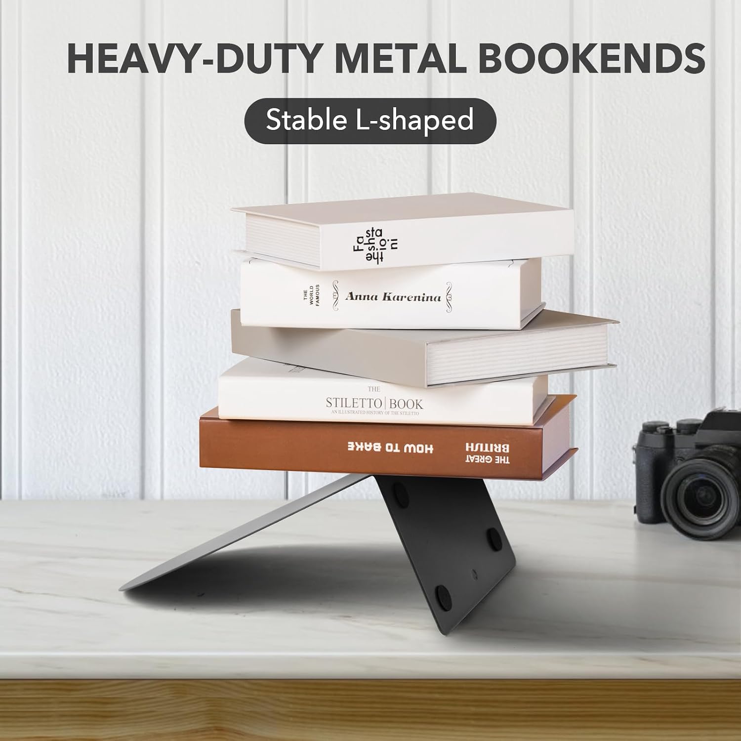 Metal Book Ends / Black / Set of 6