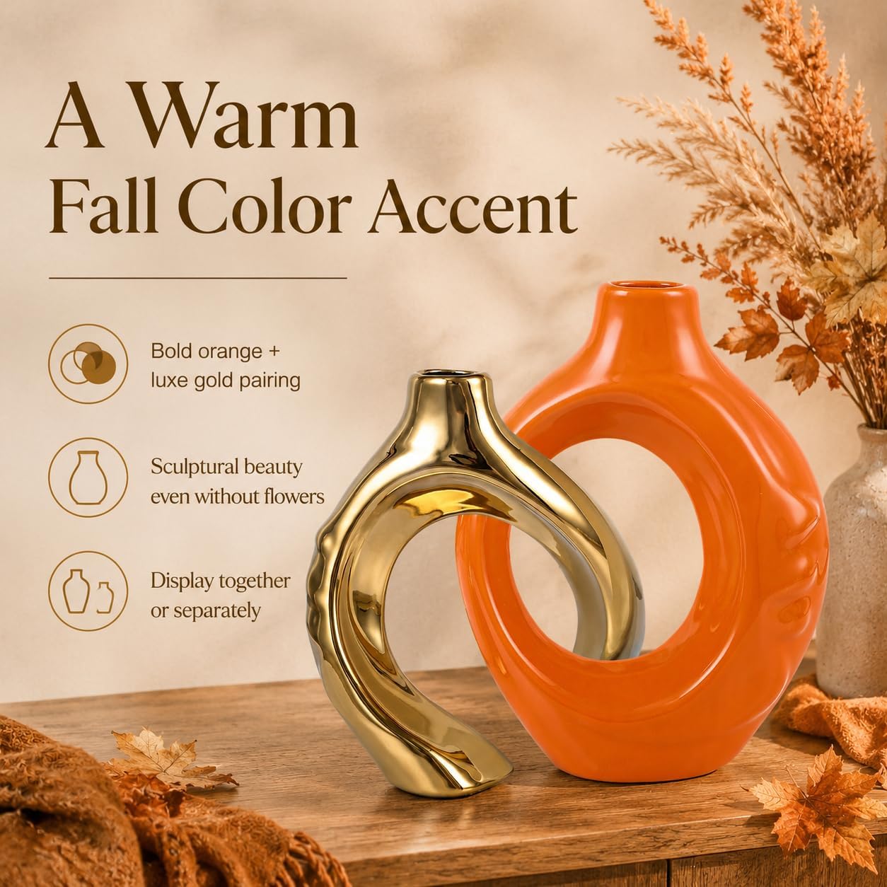 Round Boho Vase for Pampas Grass / Orange / Set of 2