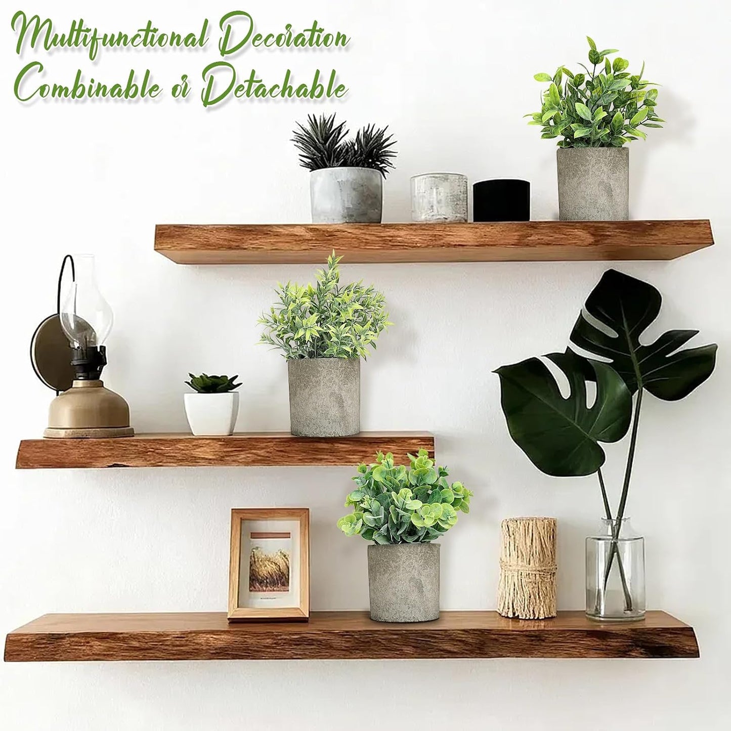 Mini Potted Fake Plants Artificial Small Eucalyptus Plants / Green / Mimi Potted Plants / Set of 3