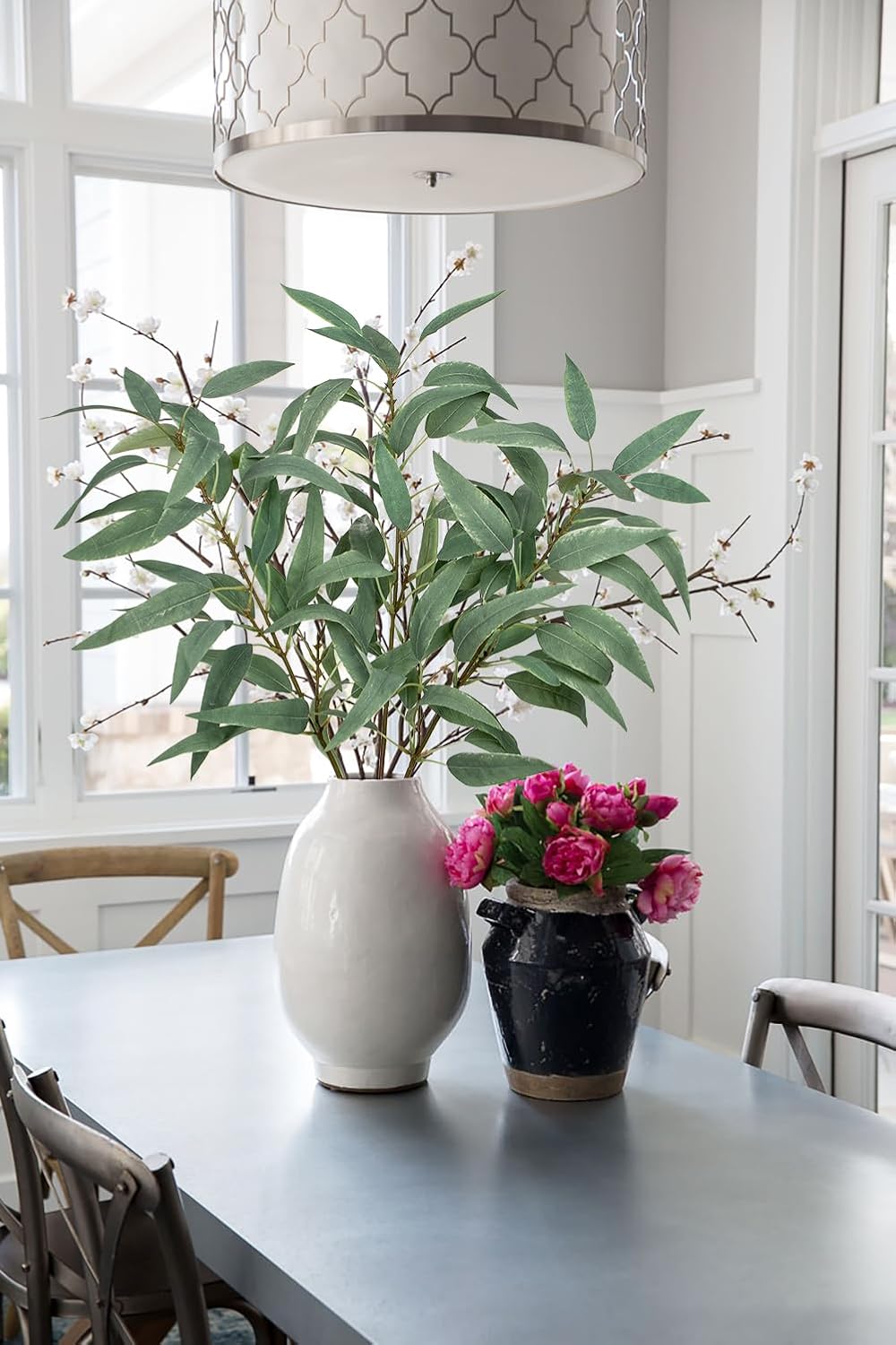 Faux Eucalyptus Stems Willow Eucalyptus Leaves 34" Long Fake Salix Leaves / Gray Green / Set of 3