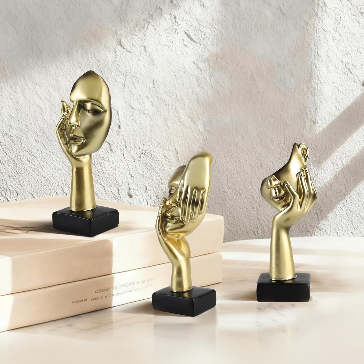 Thinker Statues / Modern Living Room Decoration / Gold Abstract Sculpture Decor / Set of 3