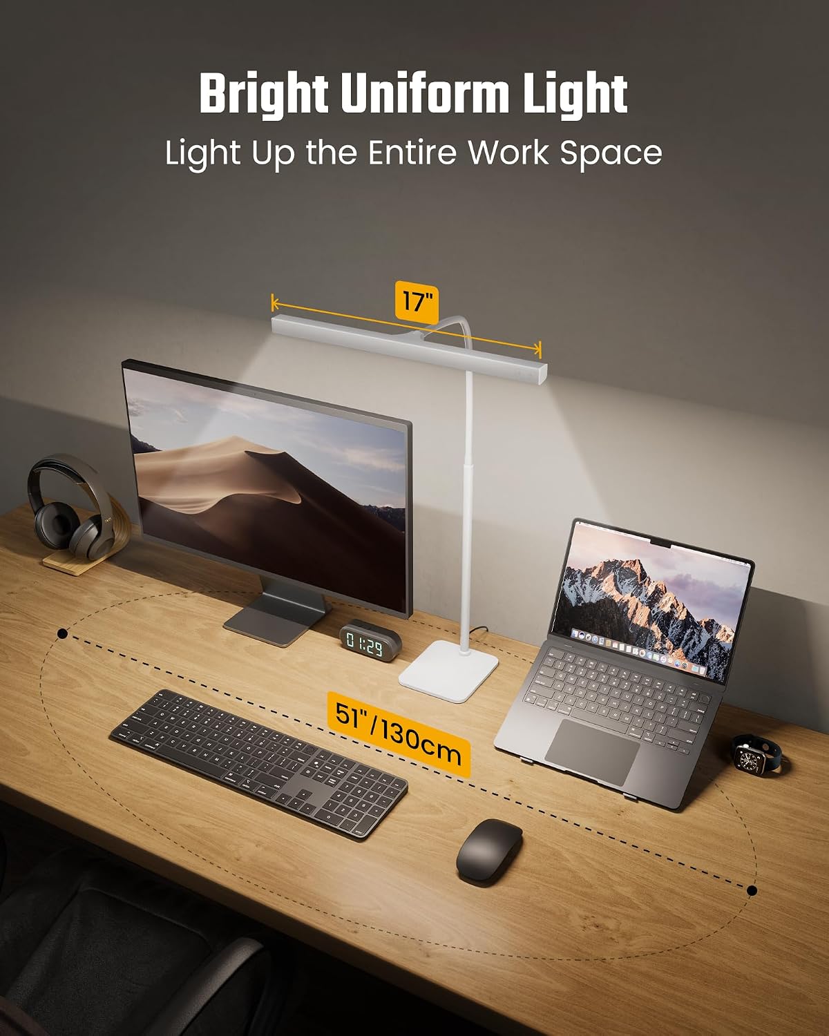 SUPERDANNY LED Desk Lamp for Home Office, Eye-Caring Desk Light with Base | White, 12W Touch Control 3 Colors Dimmable