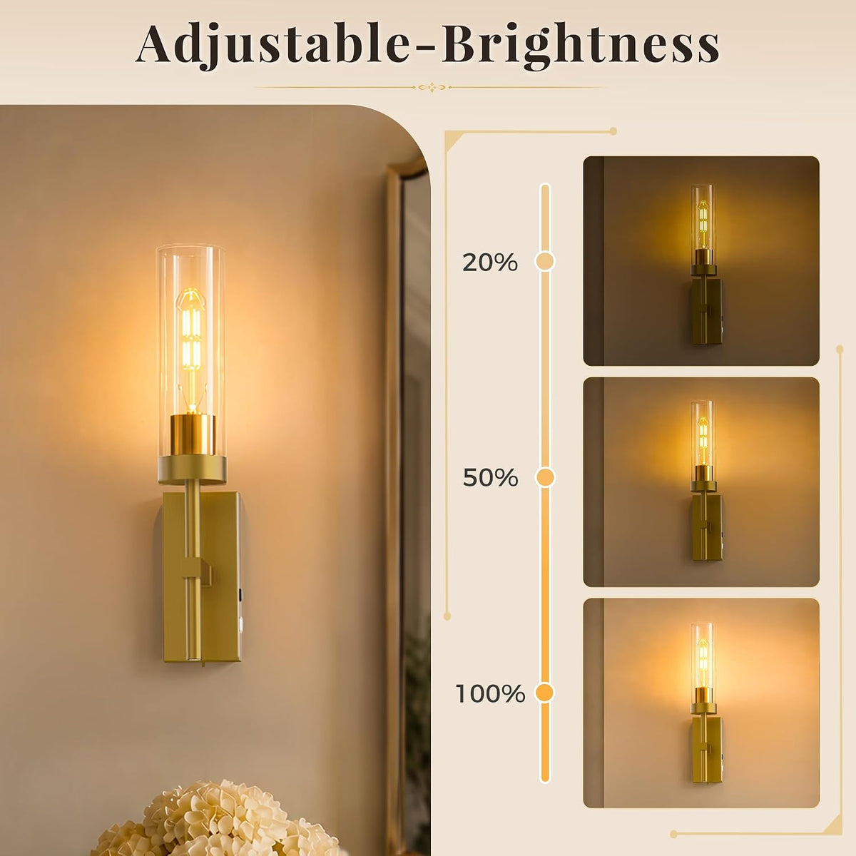 10000mAh Battery Operated Wall Sconces Set of 2, Gold-17 Inch | Warm White, Renter Friendly, Dimmable, Remote