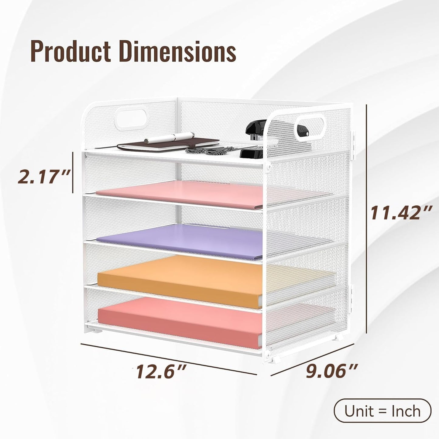 5 Trays Paper Organizer Letter Tray with Handle-Mesh Desk File Holders, Paper Sorter Desk Organizer for Office, Home
