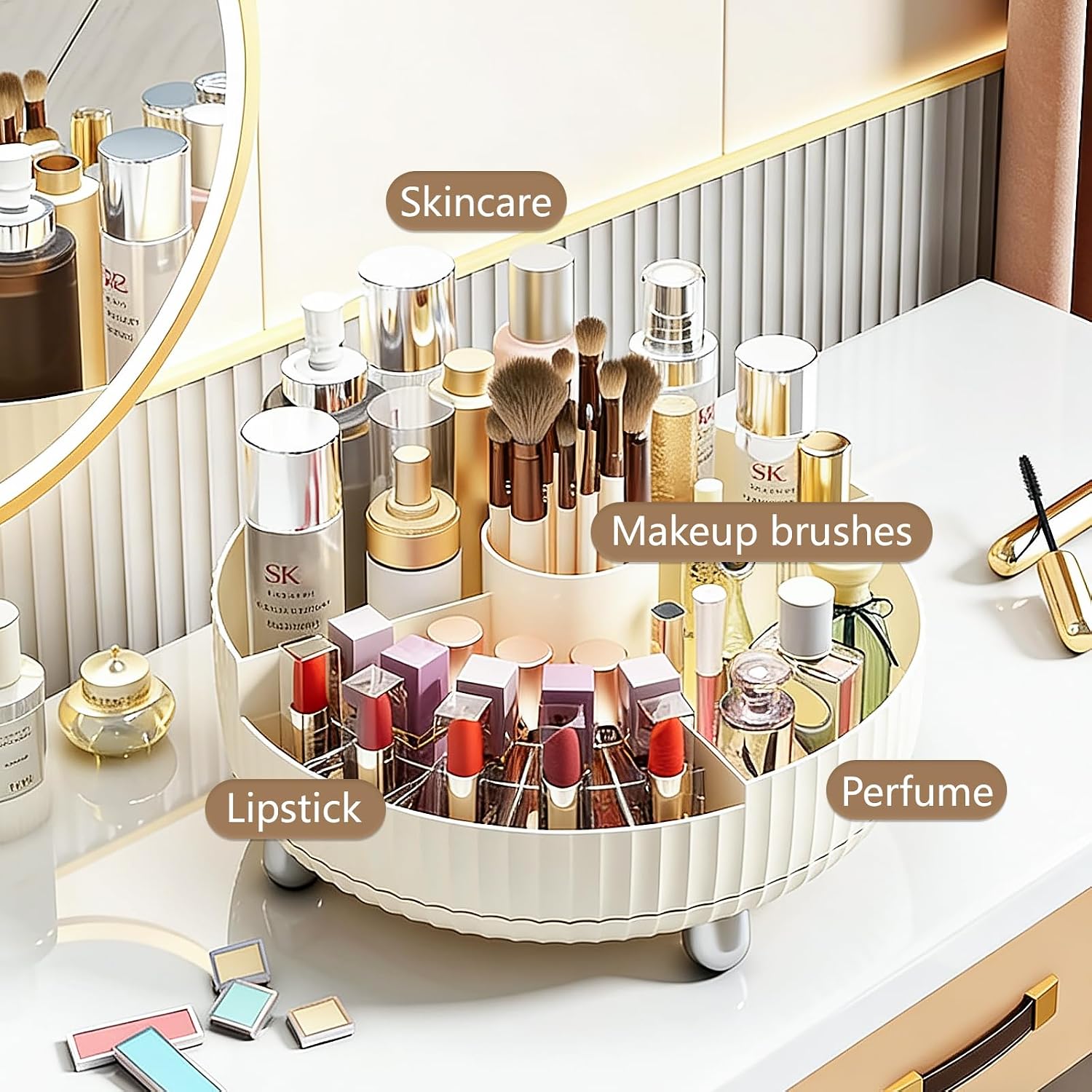 Makeup Perfume Organizer Tray / Beige+ Divider / Set of 11