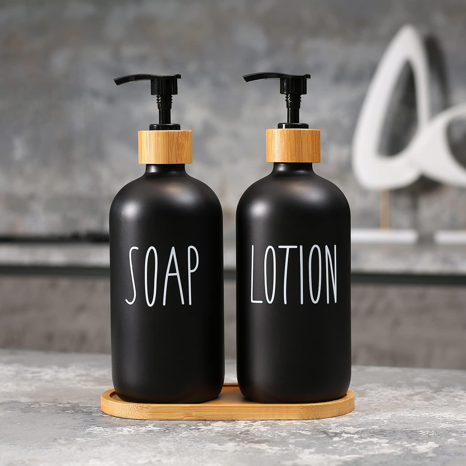 MOMEEMO Black Soap Dispenser Bathroom Set | Hand Soap and Lotion Set Suitable for Bathroom Decor