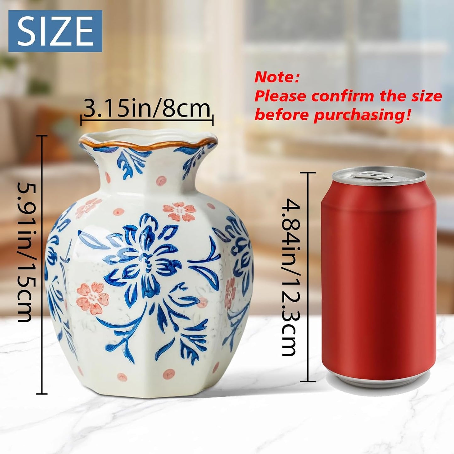 Small and White Ceramic Vase / Vase-u01 / 6 INCH / Blue