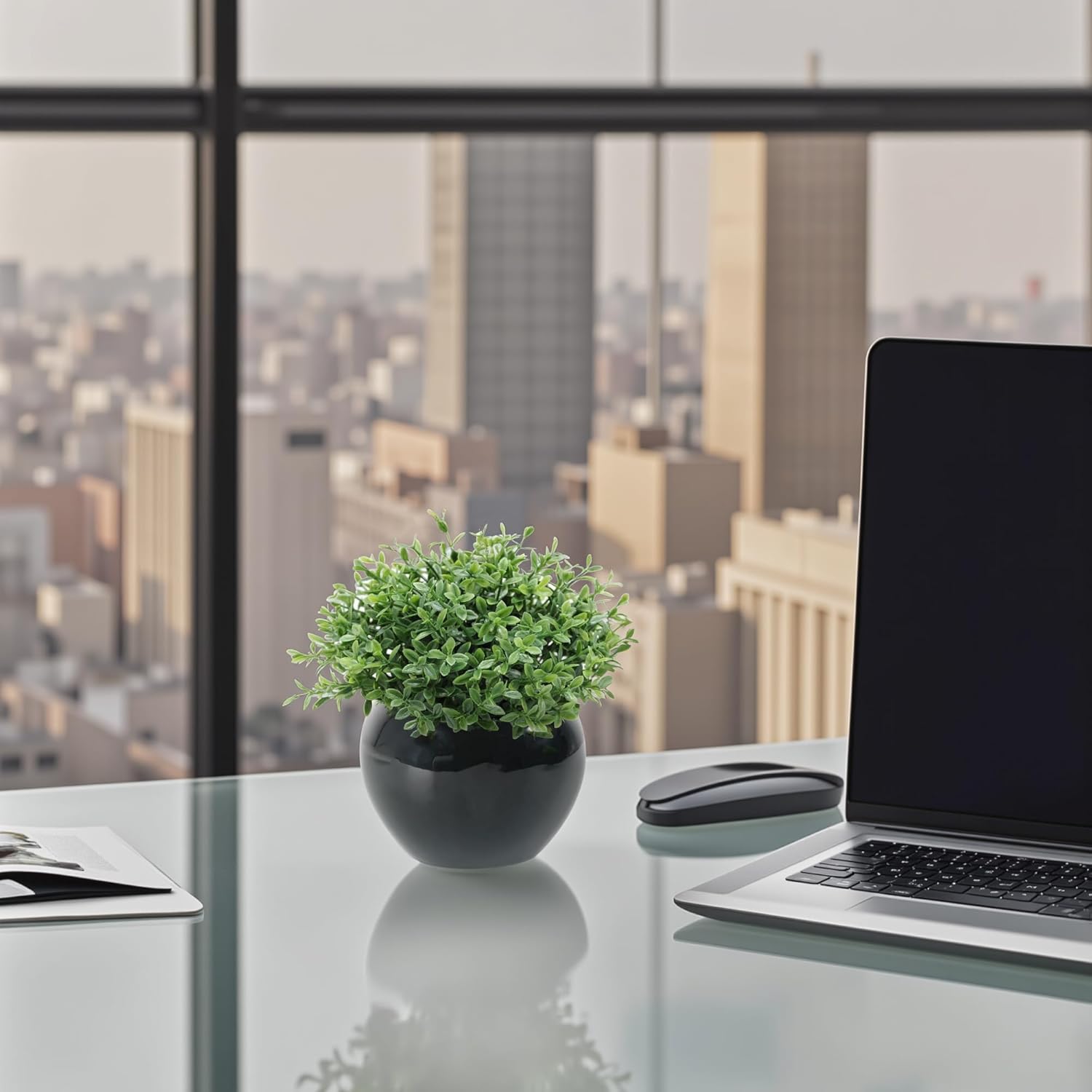 Small Artificial Succulents Grass Desk Plant / Black1