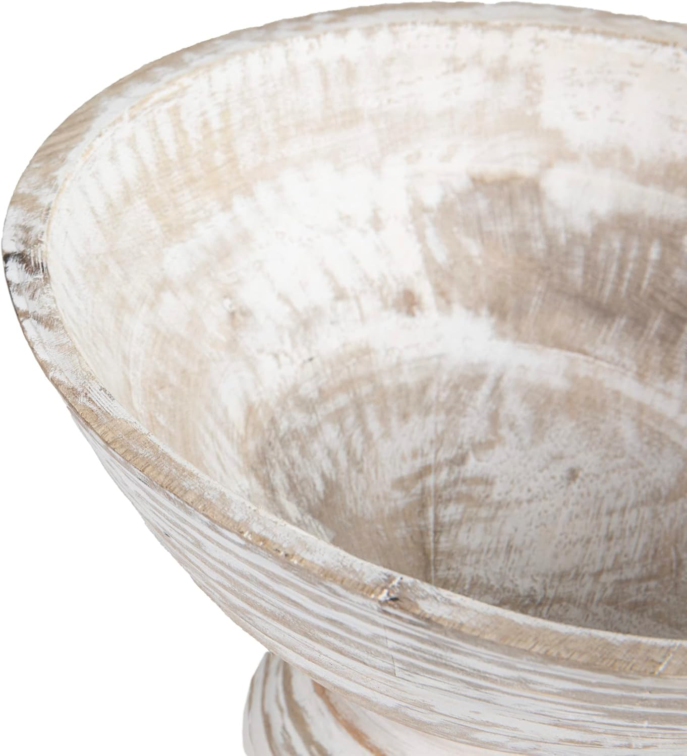 Boho Wood Pedestal Serving Bowl / 9-3/4" Round / White Wash