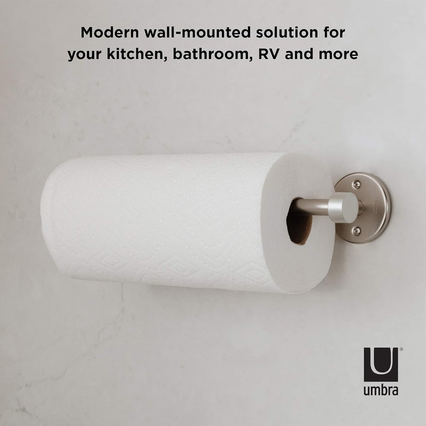 Umbra Cappa Wall Mount or Under the Counter Paper Towel Holder, 14" L x 4" W x 2.6" H, Nickel