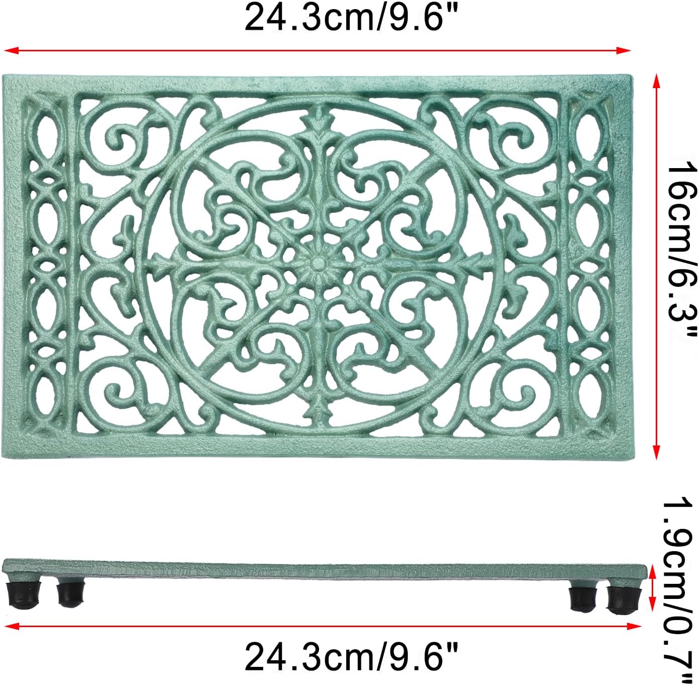 Sumnacon Cast Iron Trivet 2Pcs Heat Resistant Trivets for Hot Pots and Pans | 9.6 x 6.3 Inch Metal Trivets with Rubber