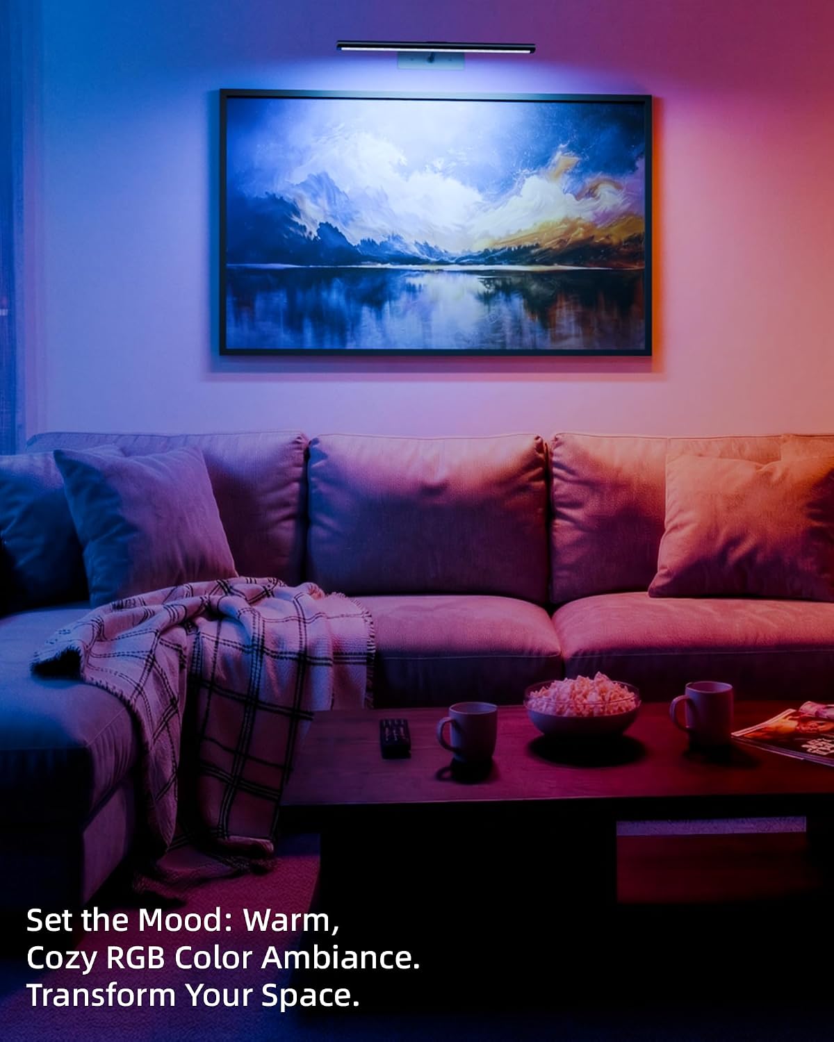 EZVALO Picture Light for Wall, 4800mAh Rechargeable Wireless Black Lights for Painting, 16In Dimmable Magnetic LED RGB