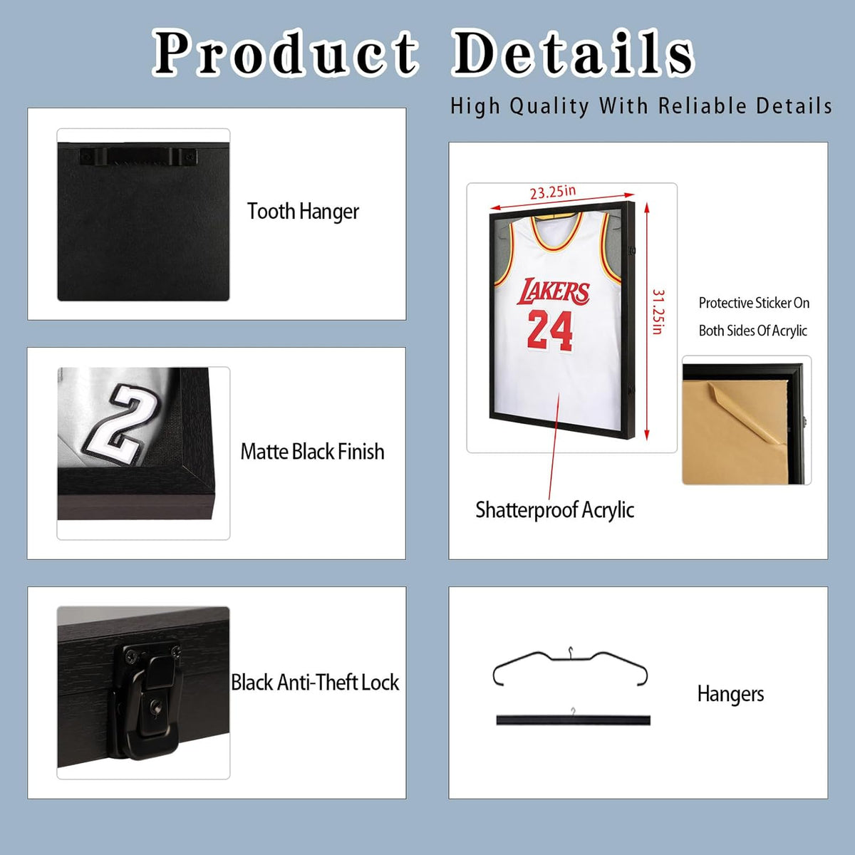 Jersey Frame Display Case, Black Linen Shadow Box for All Jerseys,1P | ﻿ Wall Mount, Jersey Shadow Box, Black