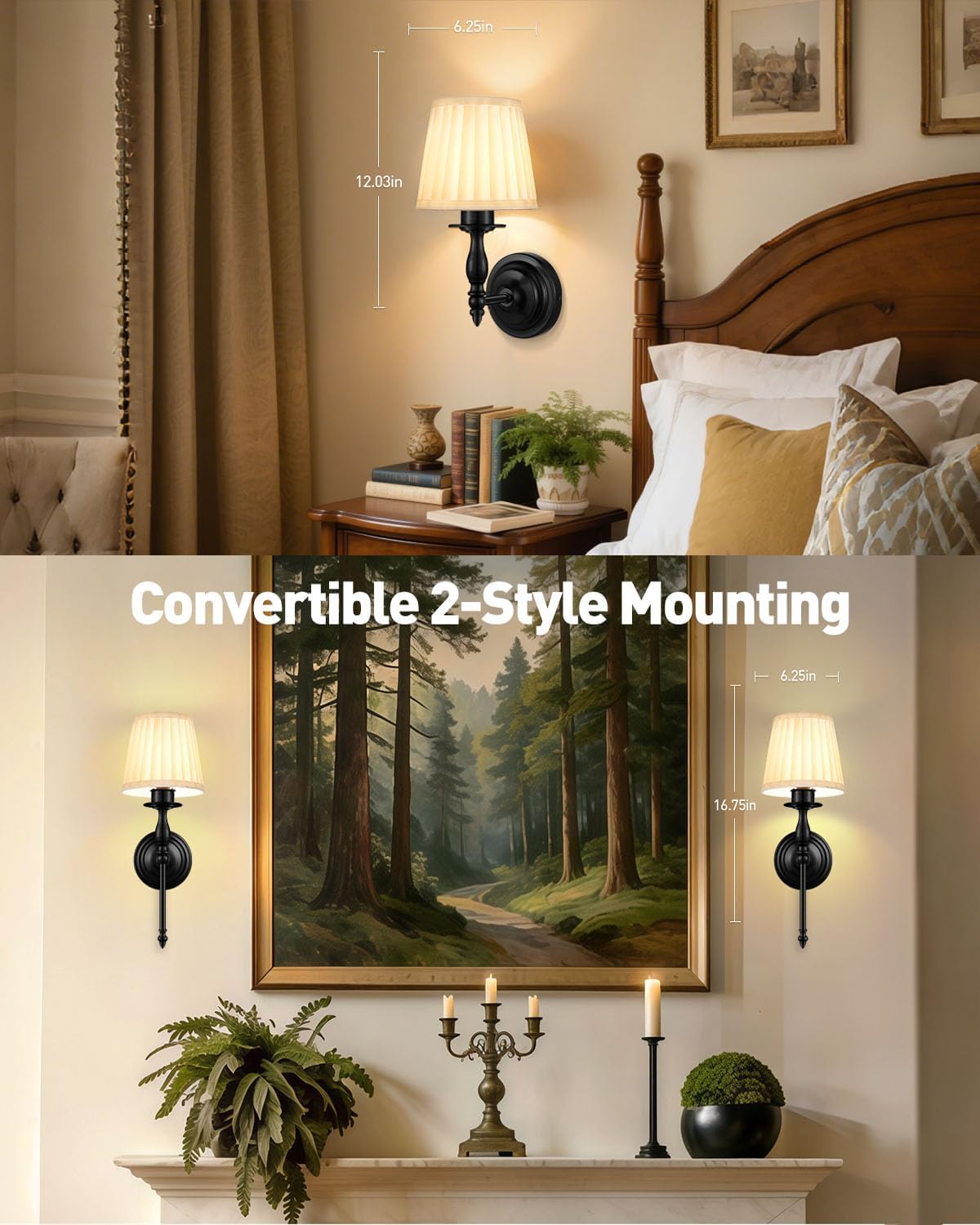 10000mAh Battery Operated Wall Sconce Set of 2,Rechargeable Wall Sconces set of Two,Vintage Black Sconces Wall