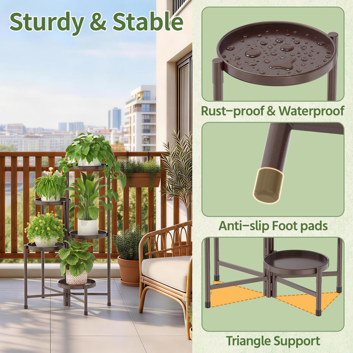 LASZOLA Plant Stand Indoor with 10 Inch Large Metal Tray, 5 Tier Bronze | Corner Tall Folding Flower Display Rack