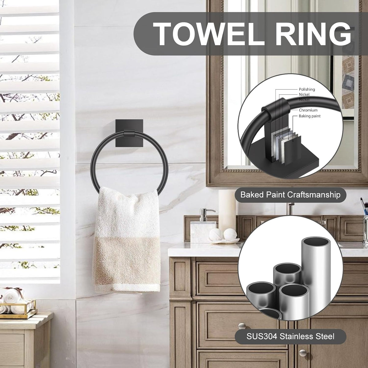 10 Pieces Matte Black Towel Bar Set, Double Dase Toilet Paper Holder Bathroom Hardware Set, 23.6 Inch Stainless Steel