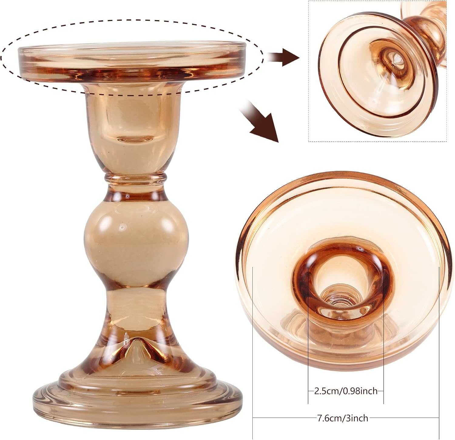 GMWD 3 Pcs Glass Candle Holder Set Clear, Amber Candlesticks Holders Pillar Taper Candles Tealight Stand for Wedding