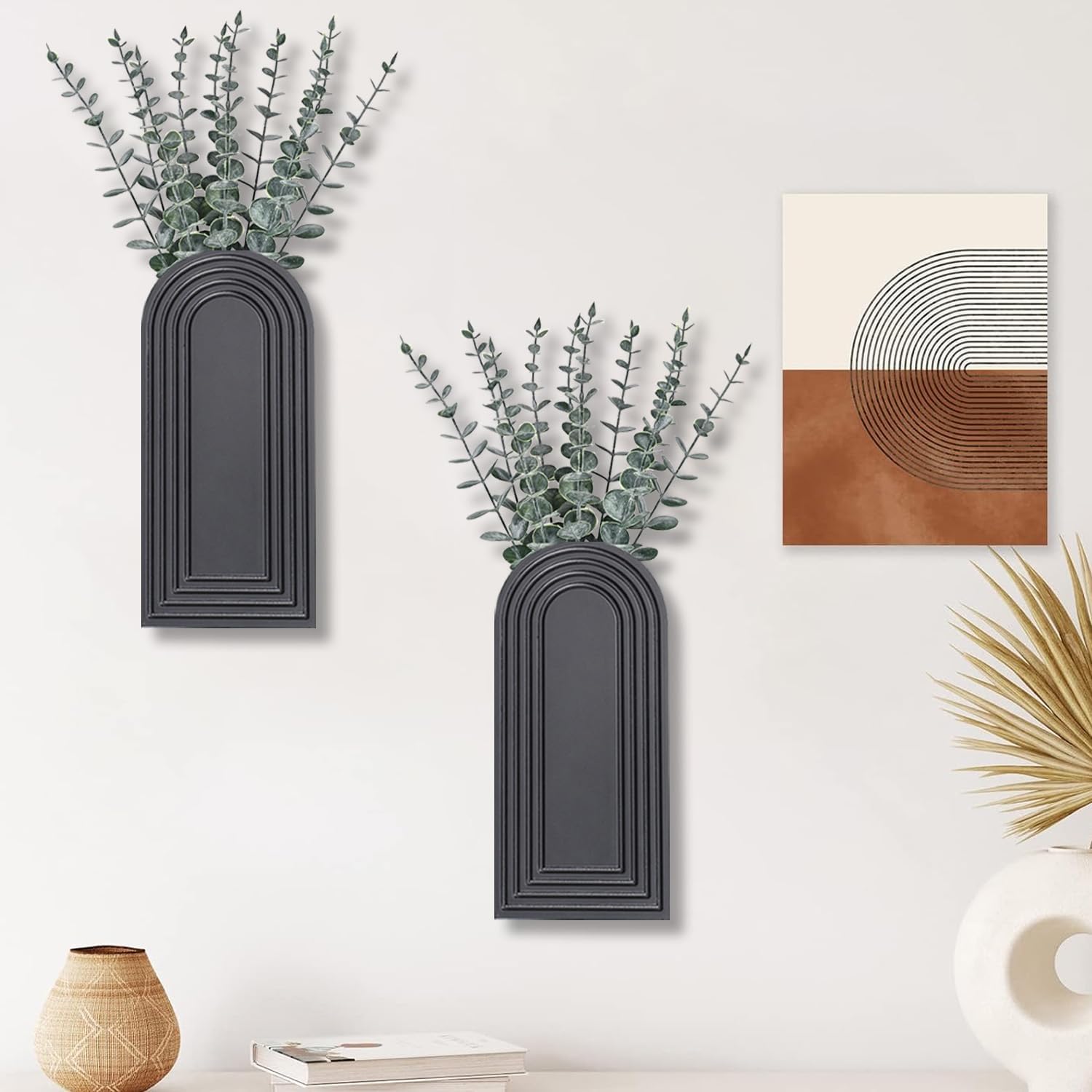 Wooden Wall Vase Set / Black / Set of 2