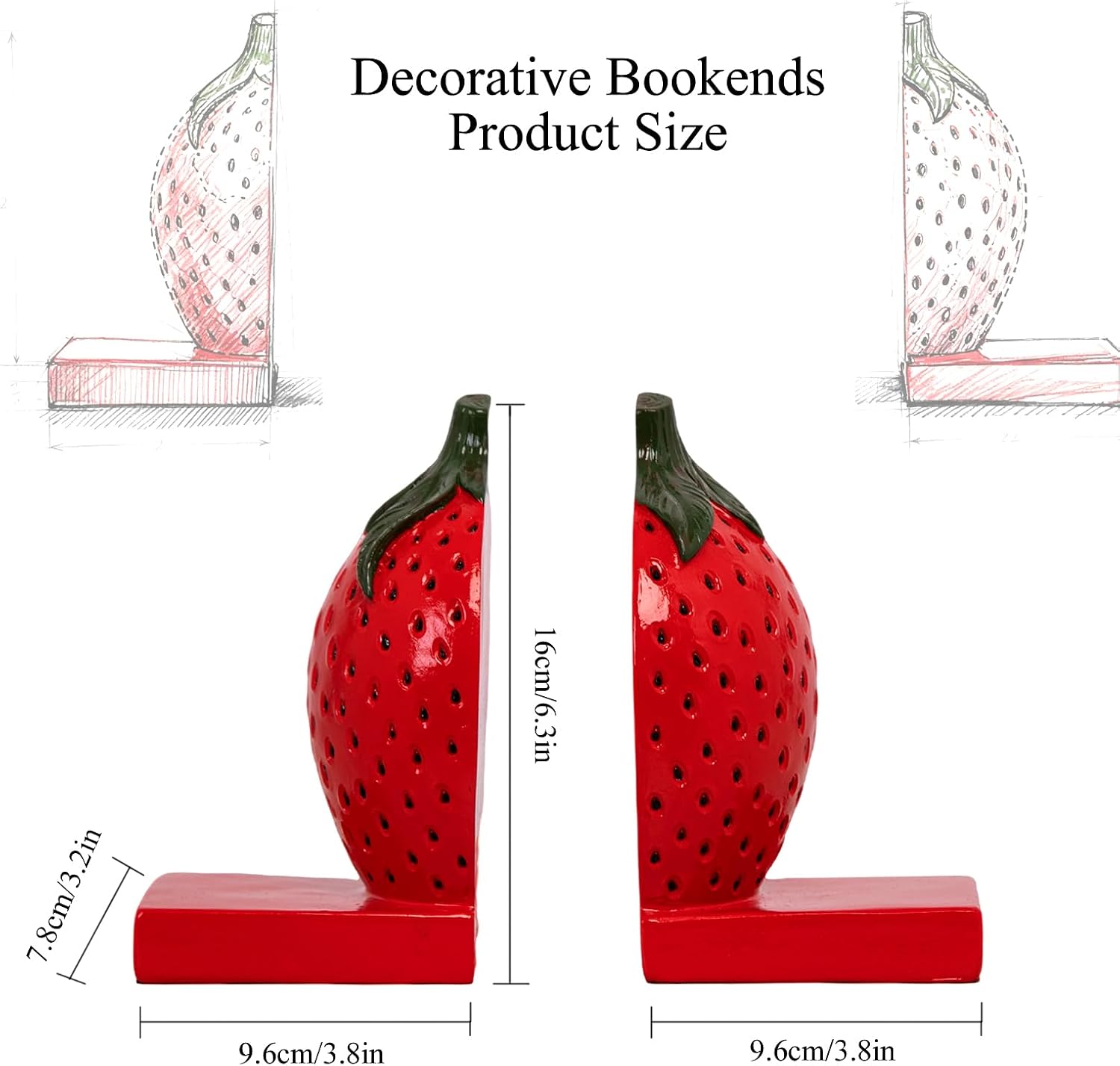 Resin Book Ends / Strawberry Decorative Bookends