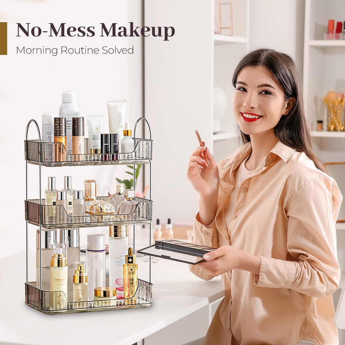 Aveniee Bathroom Counter Organizer, 3 Tier Perfume Skin Care Countertop Storage Shelf, Vanity Makeup Tray for Cosmetic