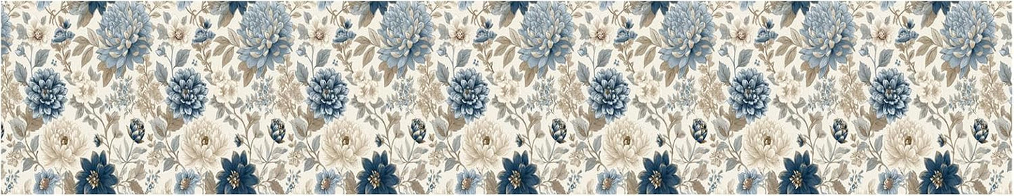 Blue Floral Wallpaper Border Peel and Stick Removable Vinyl Wall Border / Blue Floral#2 / 196 x 4