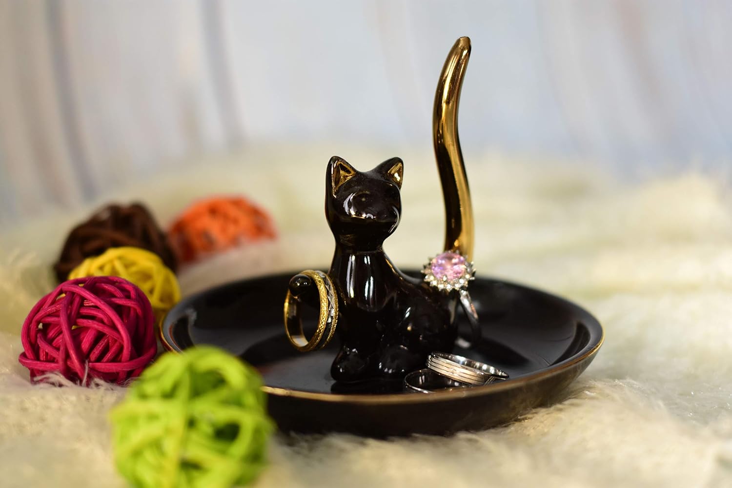 Happy Cat Posture Ring Holder Jewelry Storage Dish Trinket Tray / One Size / Black Love Cat