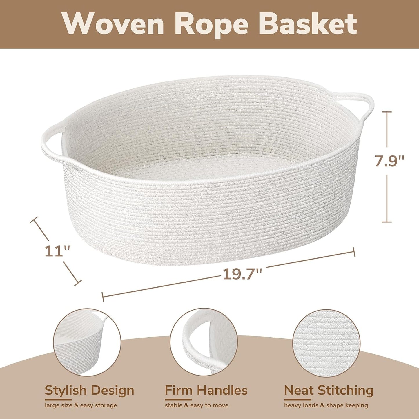 Large Woven Baskets for Baby Shower / White / 19.7 x 11 x 7.9