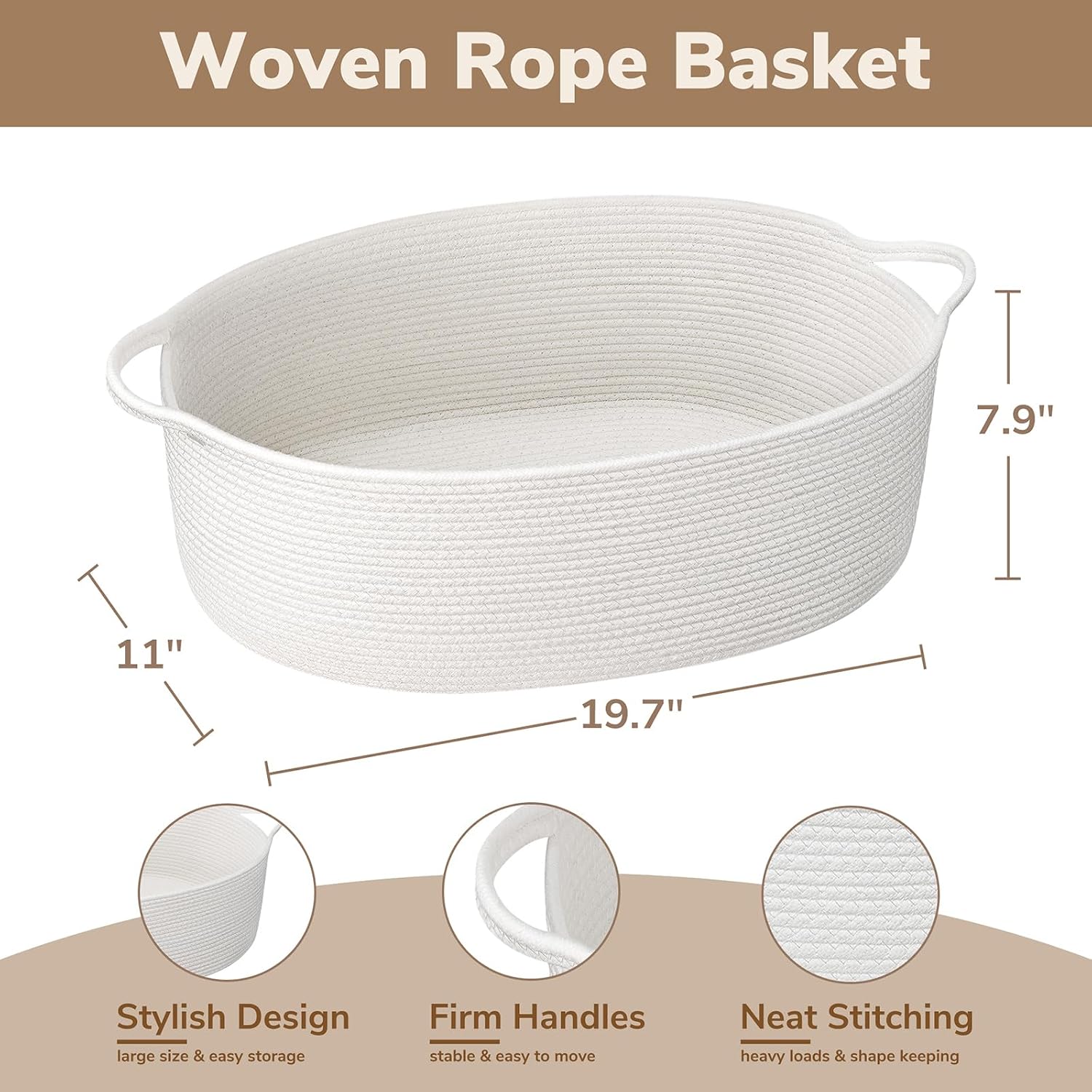 Large Woven Baskets for Baby Shower / White / 19.7 x 11 x 7.9