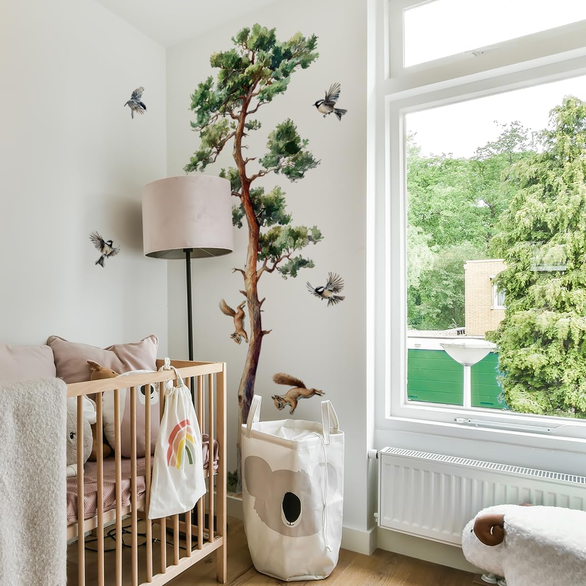 Wall Decals Large Tree Birds Wall Stickers Peel and Stick Wall Art Decals / Pine Tree / Green