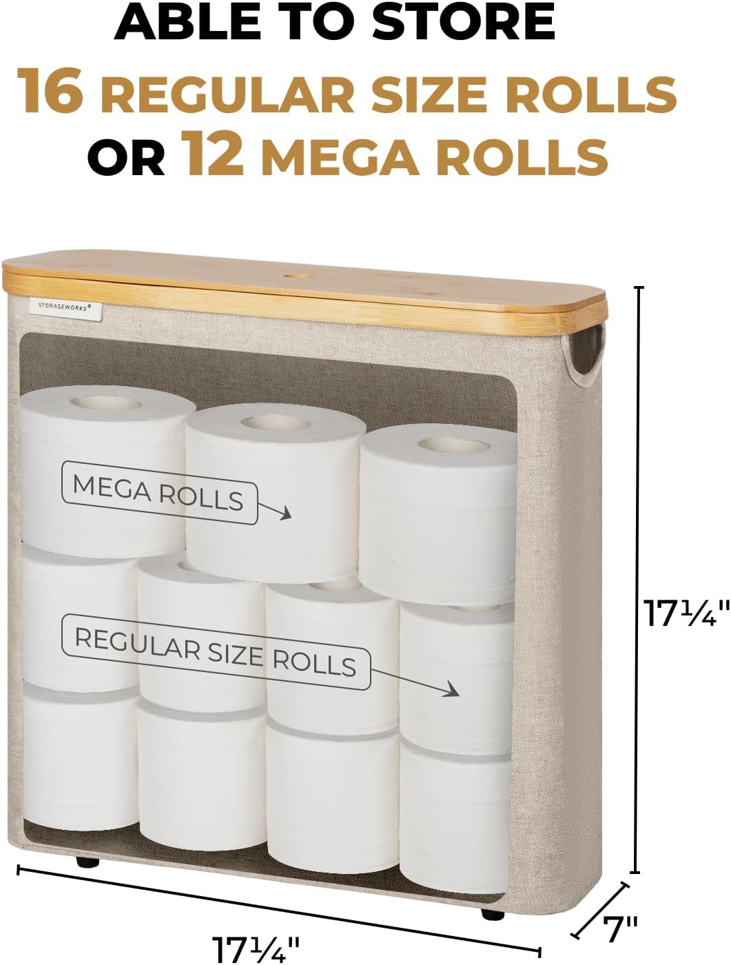 StorageWorks Toilet Paper Storage Basket with Bamboo Lid & Window | See Rolls at a Glance with Clear Window, Holds 16