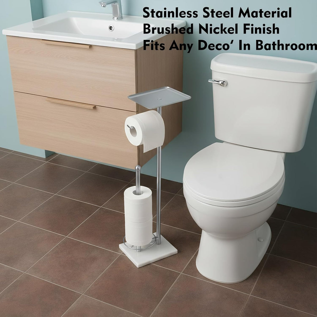 Toilet Paper Holder with Shelf, Free Standing Toilet Paper Holder with Storage - Toilet Paper Stand for Holding Extra 3