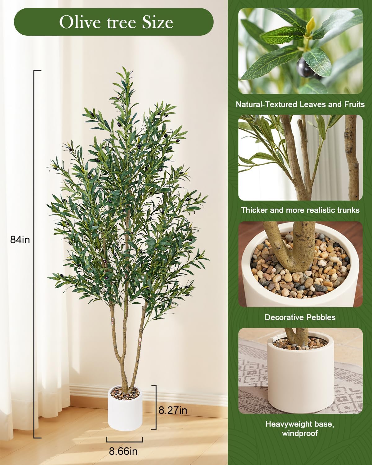 Olive Tree Fake Tree Faux Plants Indoor / 6ft / Natural / 6 Inch