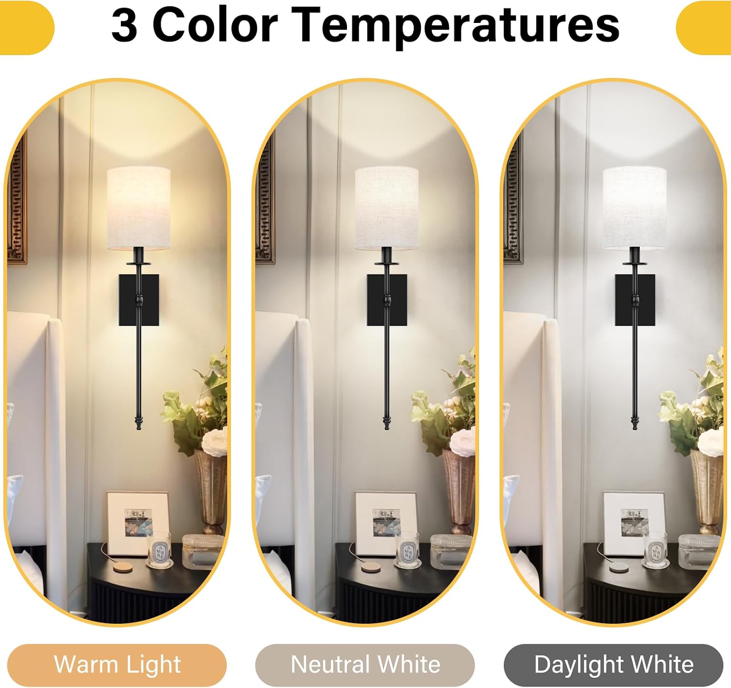 27 inch Battery Operated Wall Sconces Set of 2 with Remote, Rechargeable Wireless Wall Lights with Beige Fabric Shade