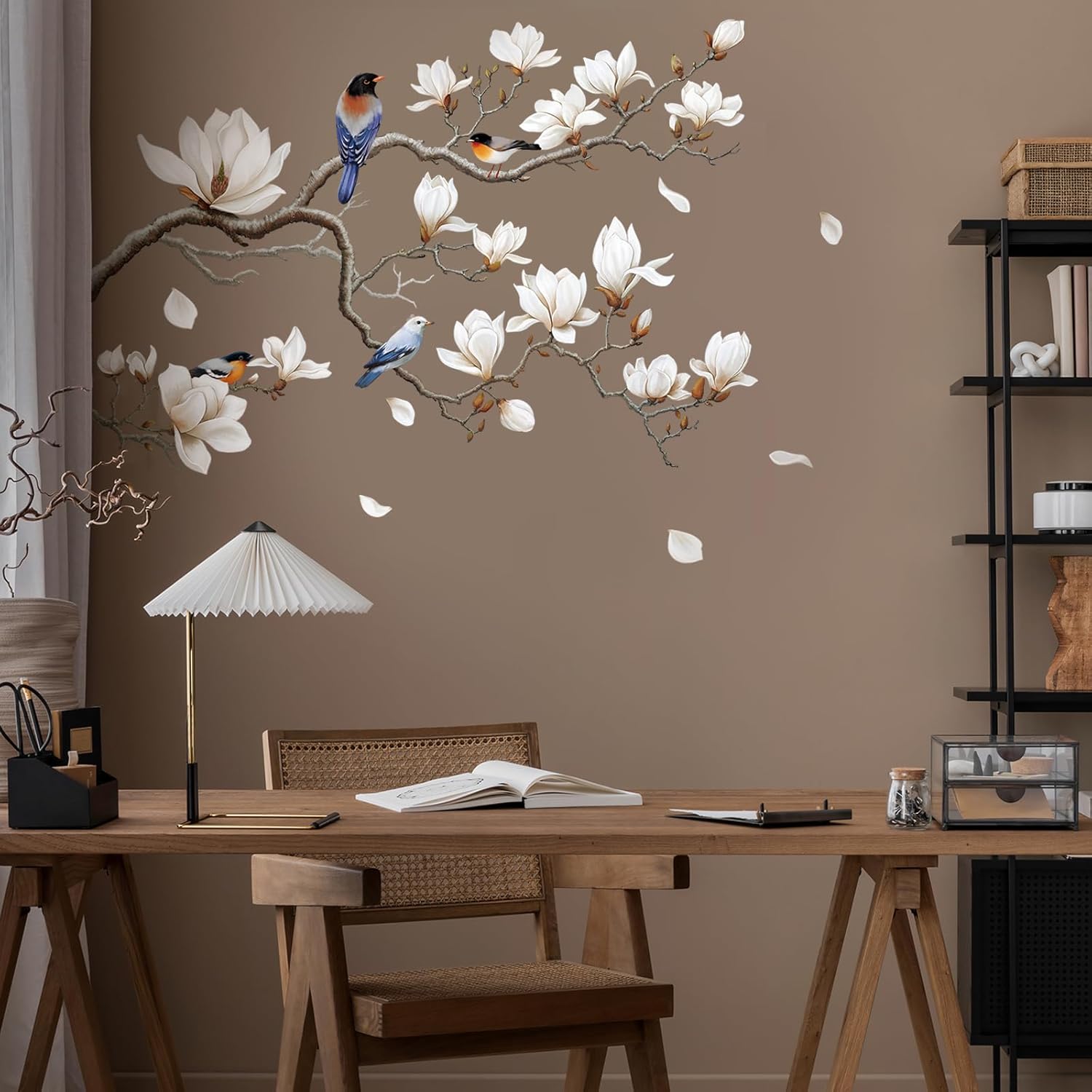 Branches Corner Wall / Left Magnolia Flower / White
